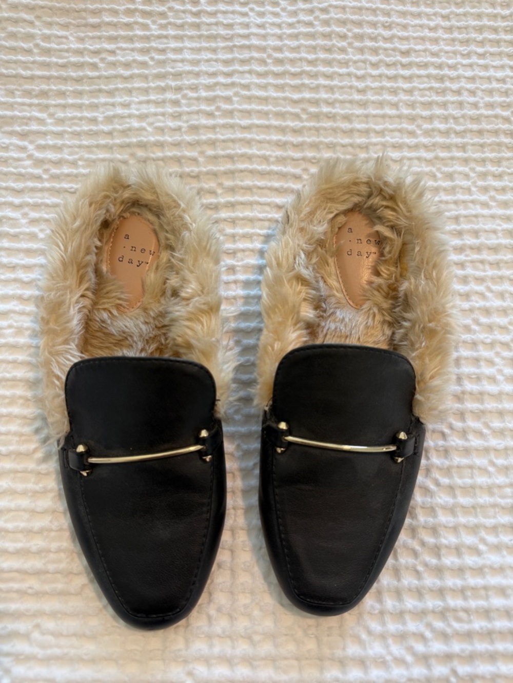 A New Day Faux Fur-Lined Black Leather Slip-On Loafers